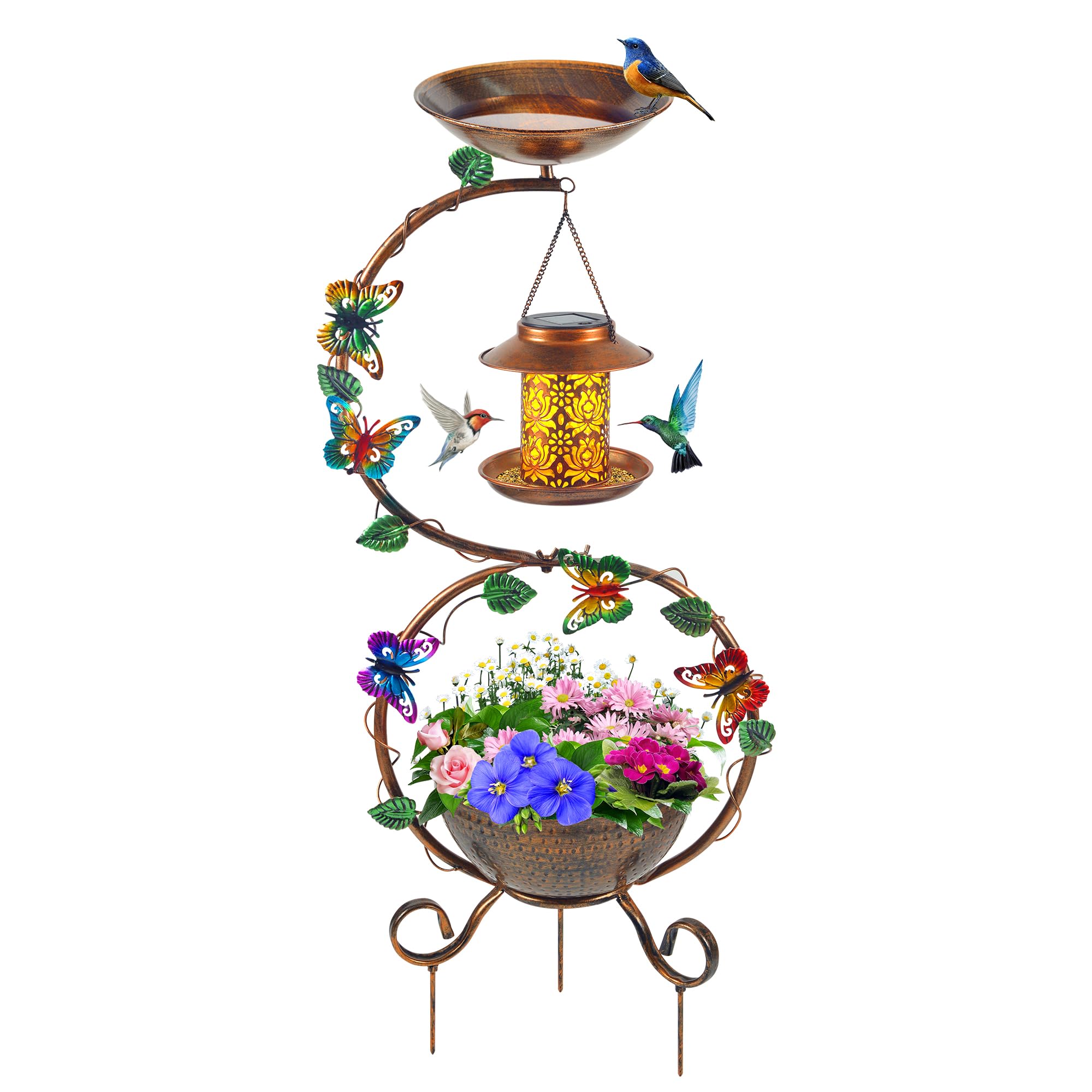 YYWMWM metal birdbath with flower planter pedestal for durable outdoor decor