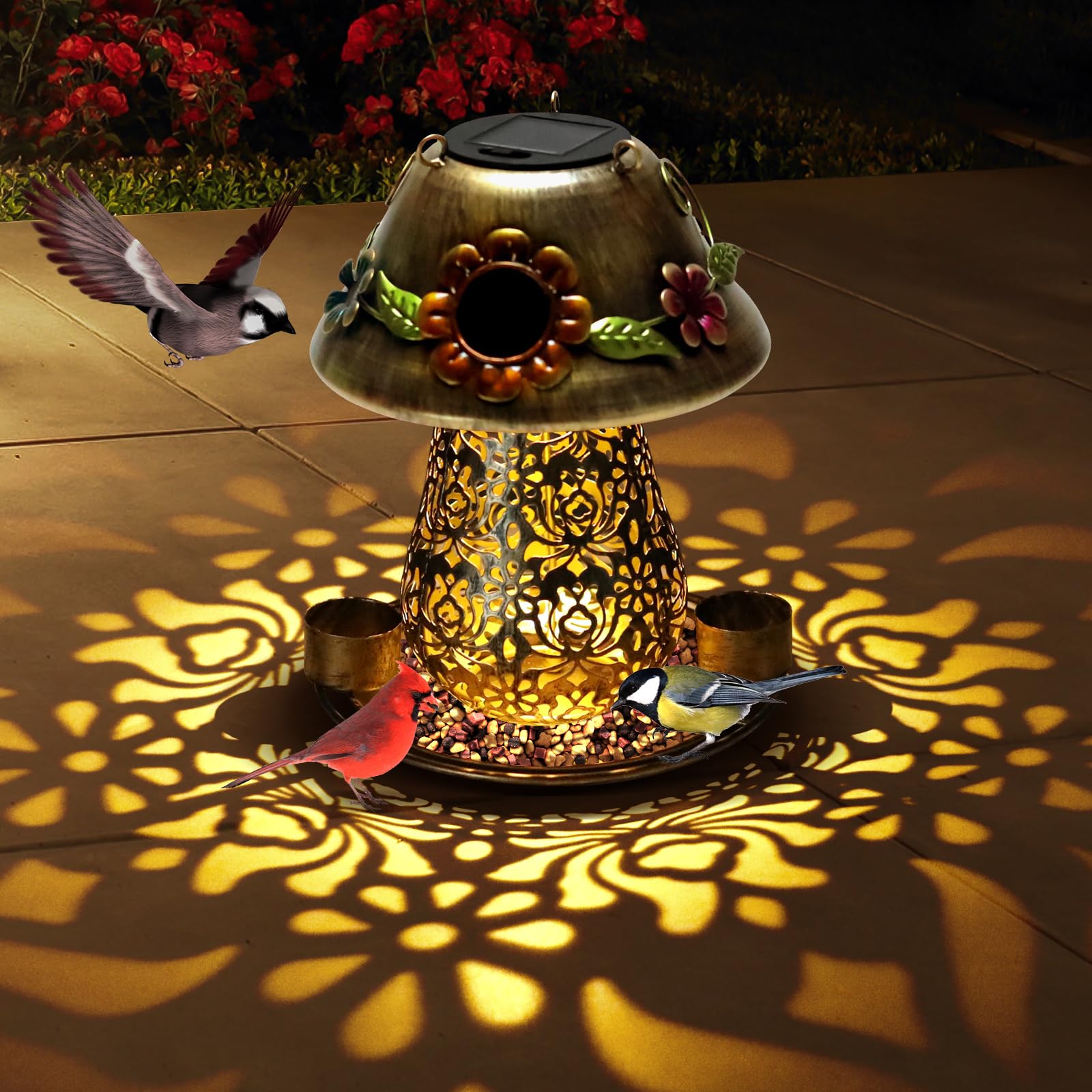 YYWMWM mushroom feeder with wide anti slip perches supports small birds comfortably.