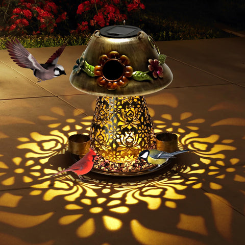 YYWMWM mushroom feeder with wide anti slip perches supports small birds comfortably.