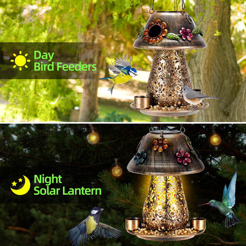 YYWMWM mushroom feeder with large seed tray allows extended feeding.