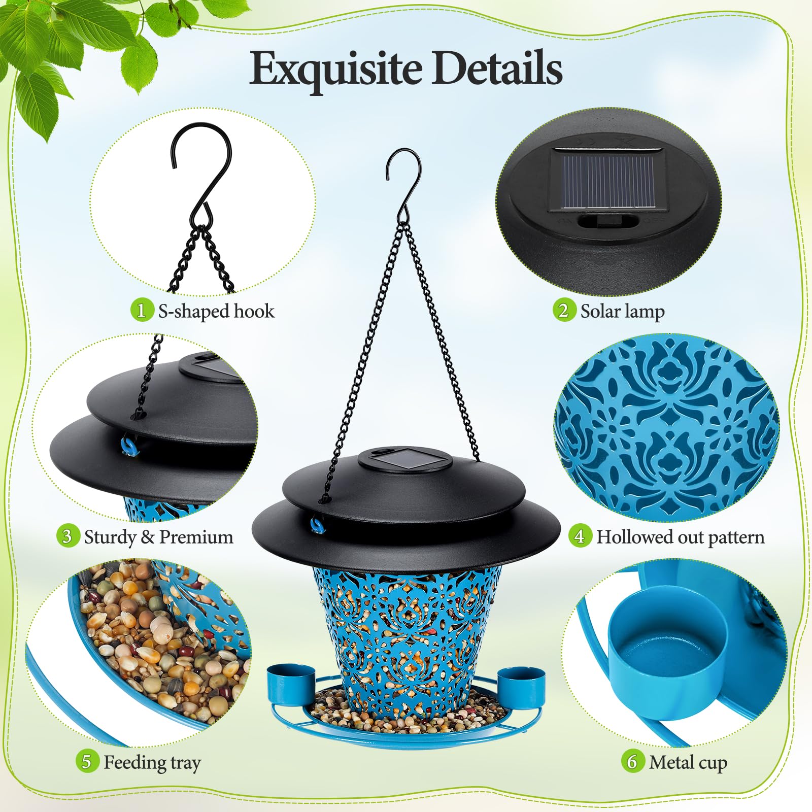 YYWMWM solar bird feeder drainage and ventilation maintains seed freshness.