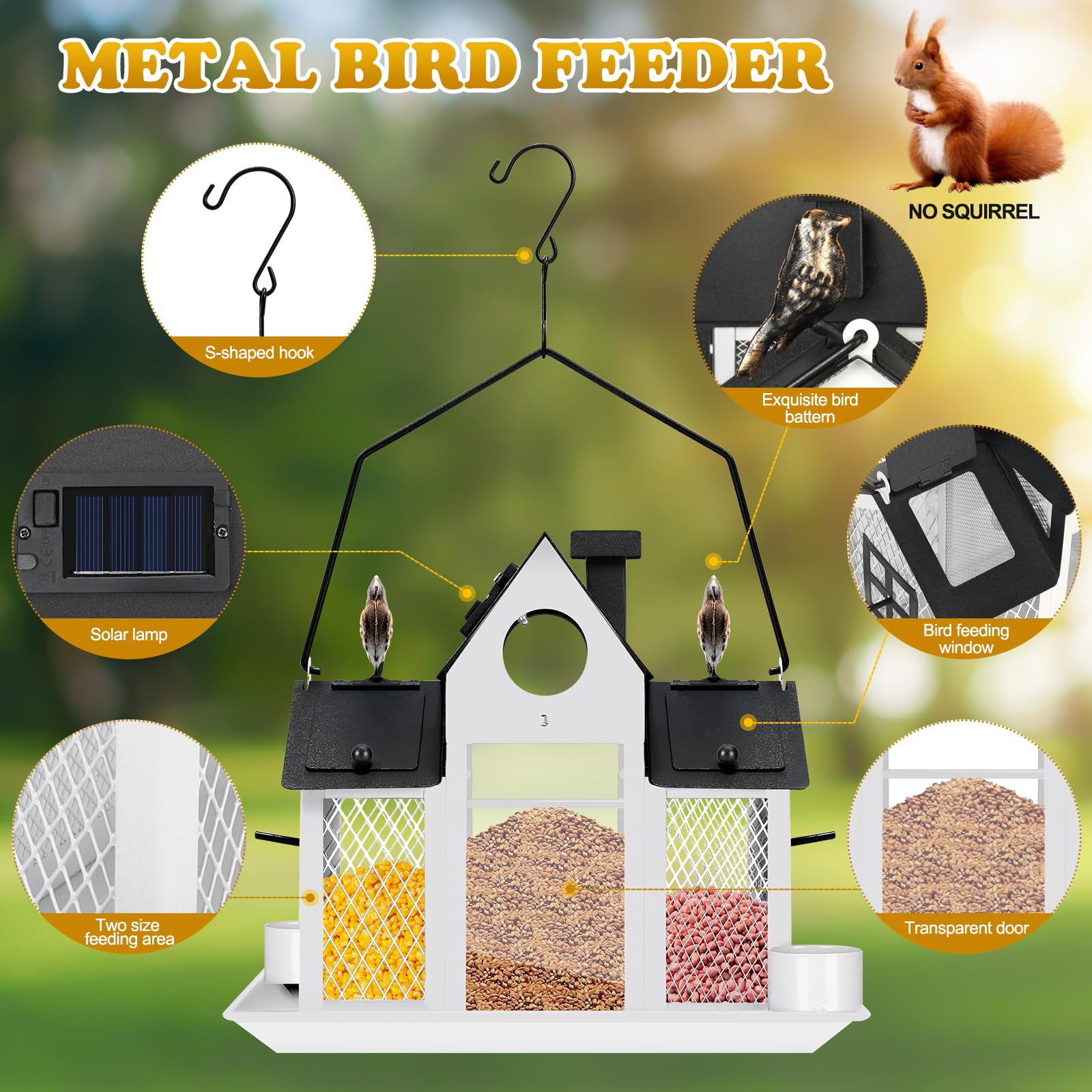 YYWMWM squirrel-proof metal bird feeder guarding seeds from bold wildlife