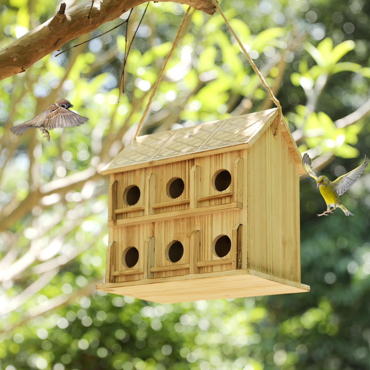 YYYUAN 12-hole outdoor bird house provides spacious nesting for multiple families.