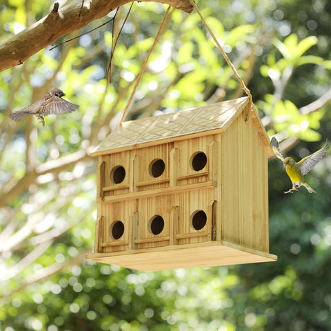 YYYUAN 12-hole outdoor bird house provides spacious nesting for multiple families.