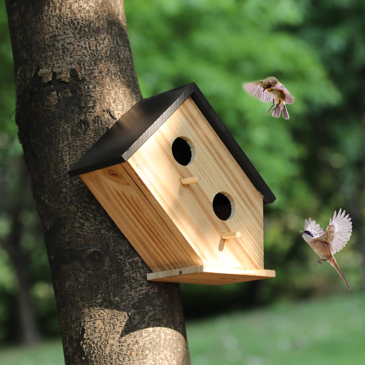YYYUAN outdoor hanging bird house with two-hole design for small garden birds.