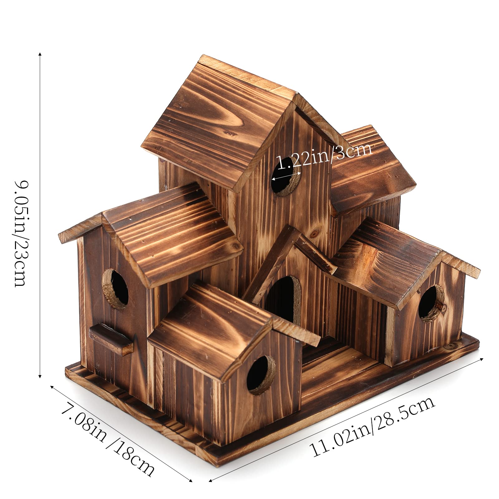 YYYUAN large six-room cedar bird house supports multiple families outdoors.