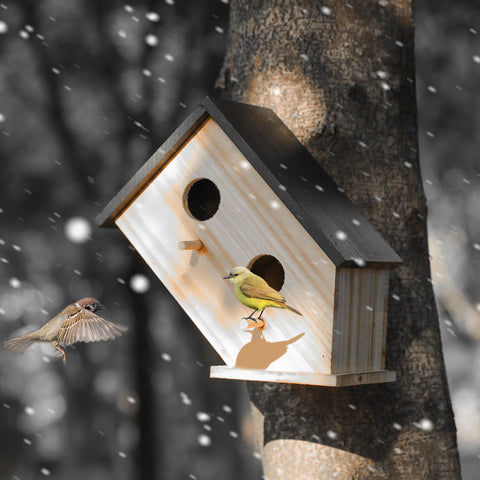 YYYUAN natural cedar bird house highlights cozy nesting for wrens and bluebirds.