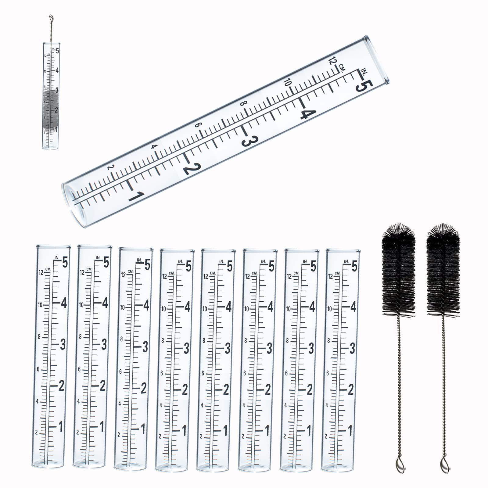 YZDTECH rain gauge tube 5-inch clear glass for precise rainfall measurement outdoors.