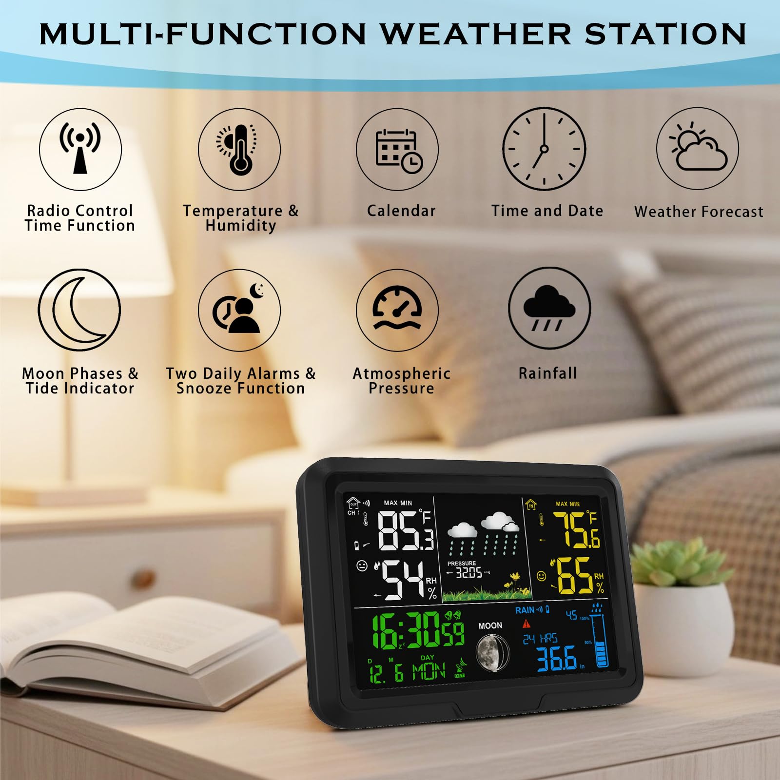 YZDTECH WWVB time sync keeps the clock accurate for daily planning.