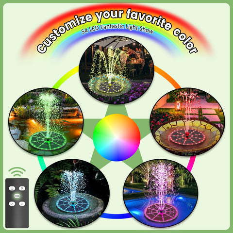 Yzert 54 LEDs illuminate a garden fountain at night with colorful glow