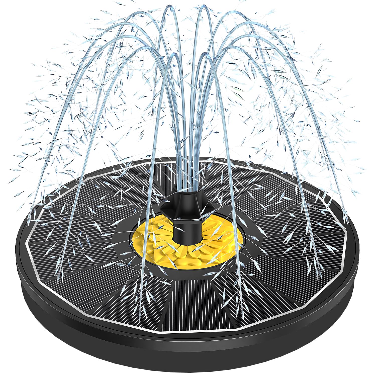 Yzert solar panel powers a bird bath fountain for efficient outdoor water display.