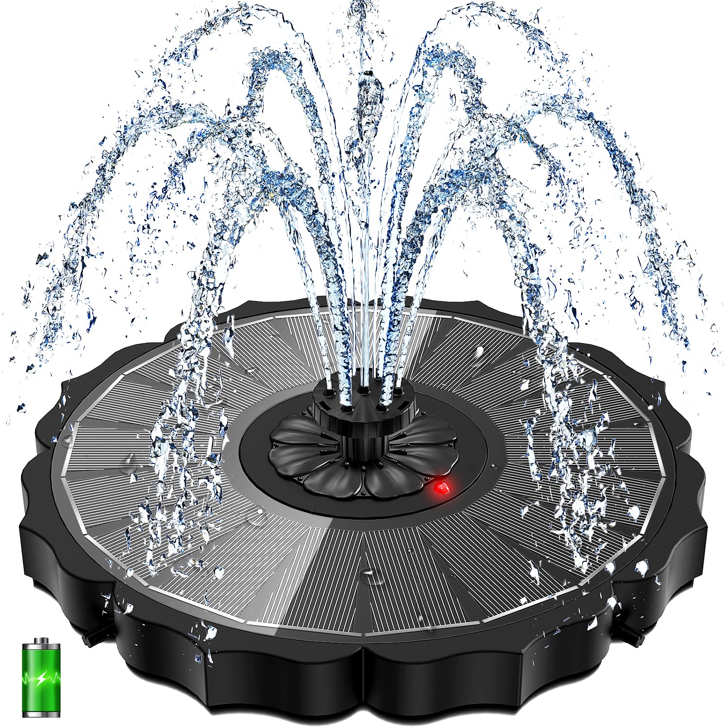 Yzert solar fountain with indicator LED showing power status for sun-powered operation