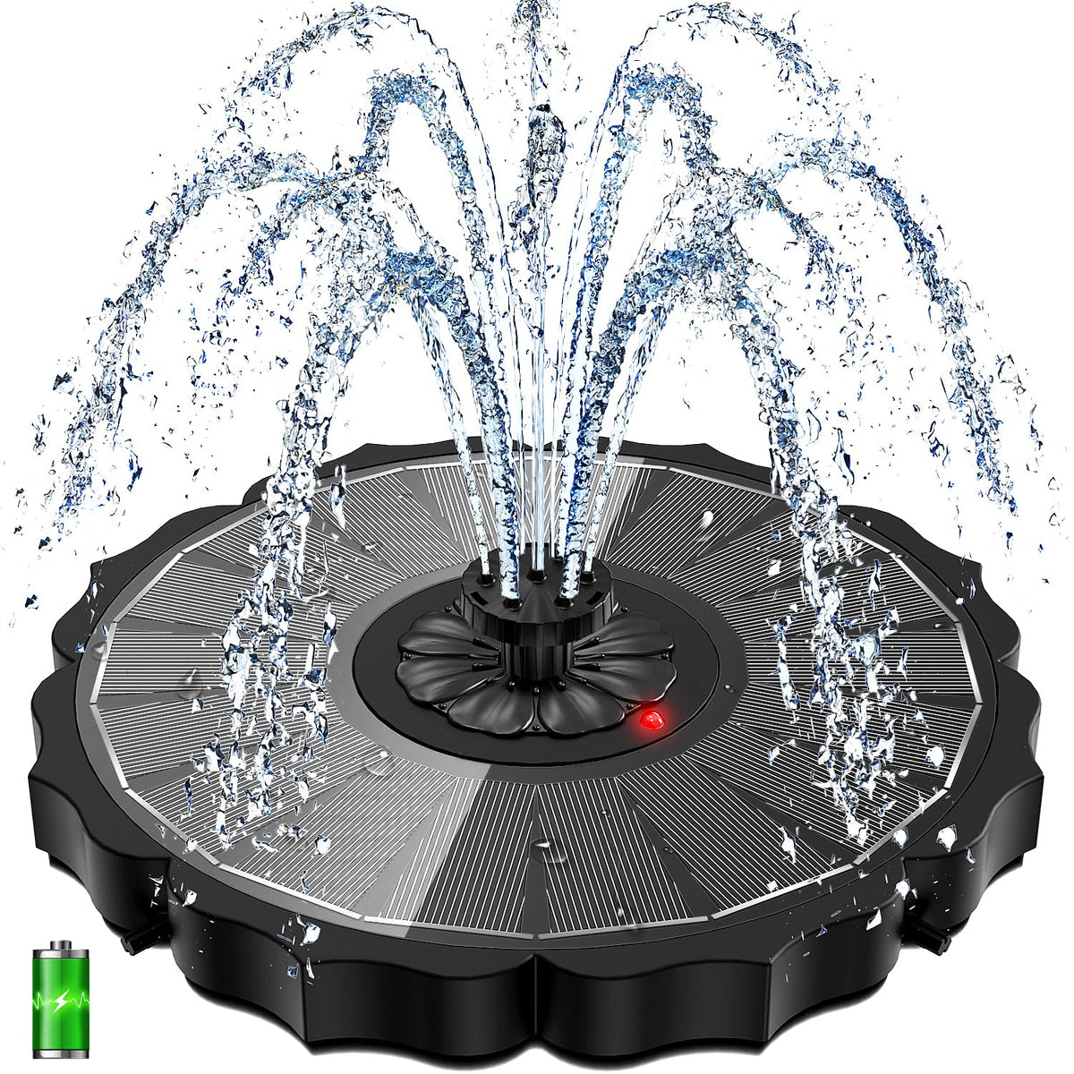Yzert solar fountain with indicator LED showing power status for sun-powered operation