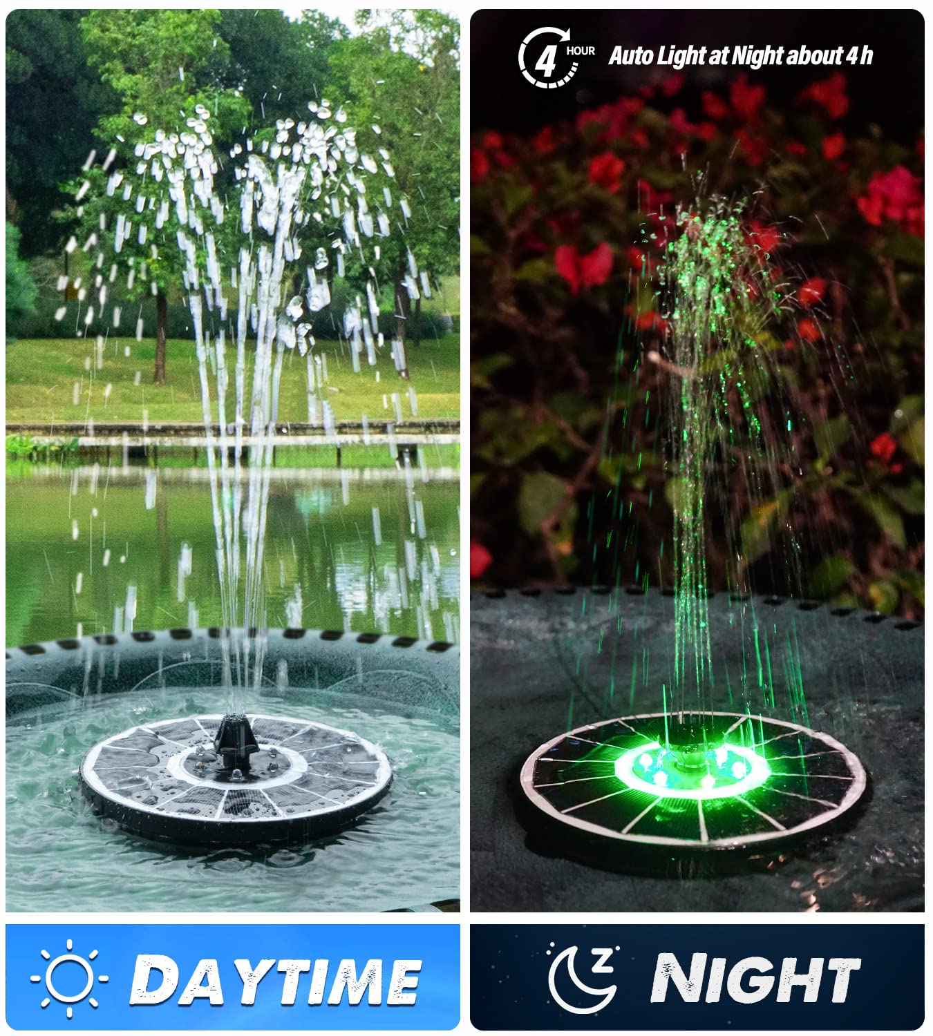 Yzert fountain battery at 2200mAh powers night display