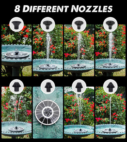 Yzert solar fountain with six LEDs glows at night for garden ambiance