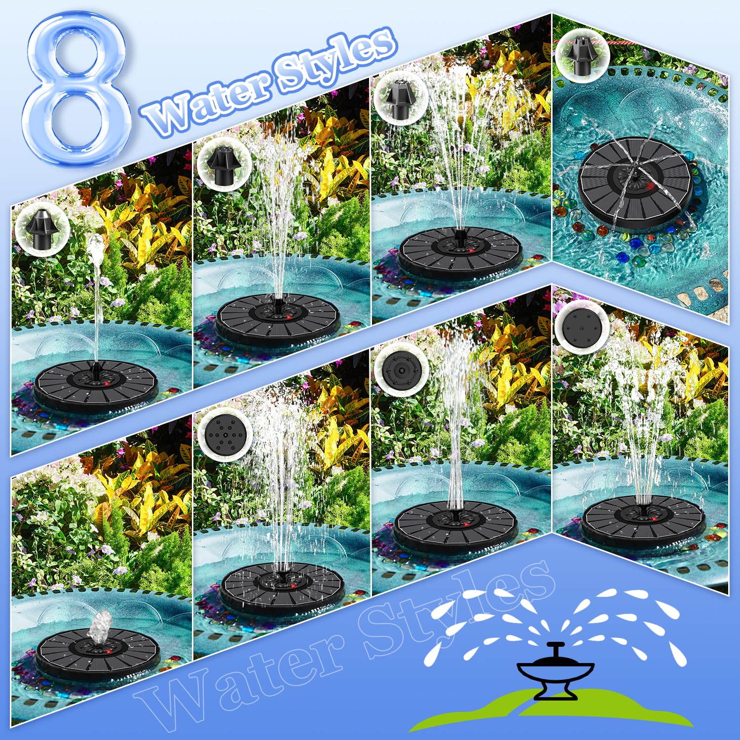 Yzert Solar Fountain anti drift design keeps spray inside the basin