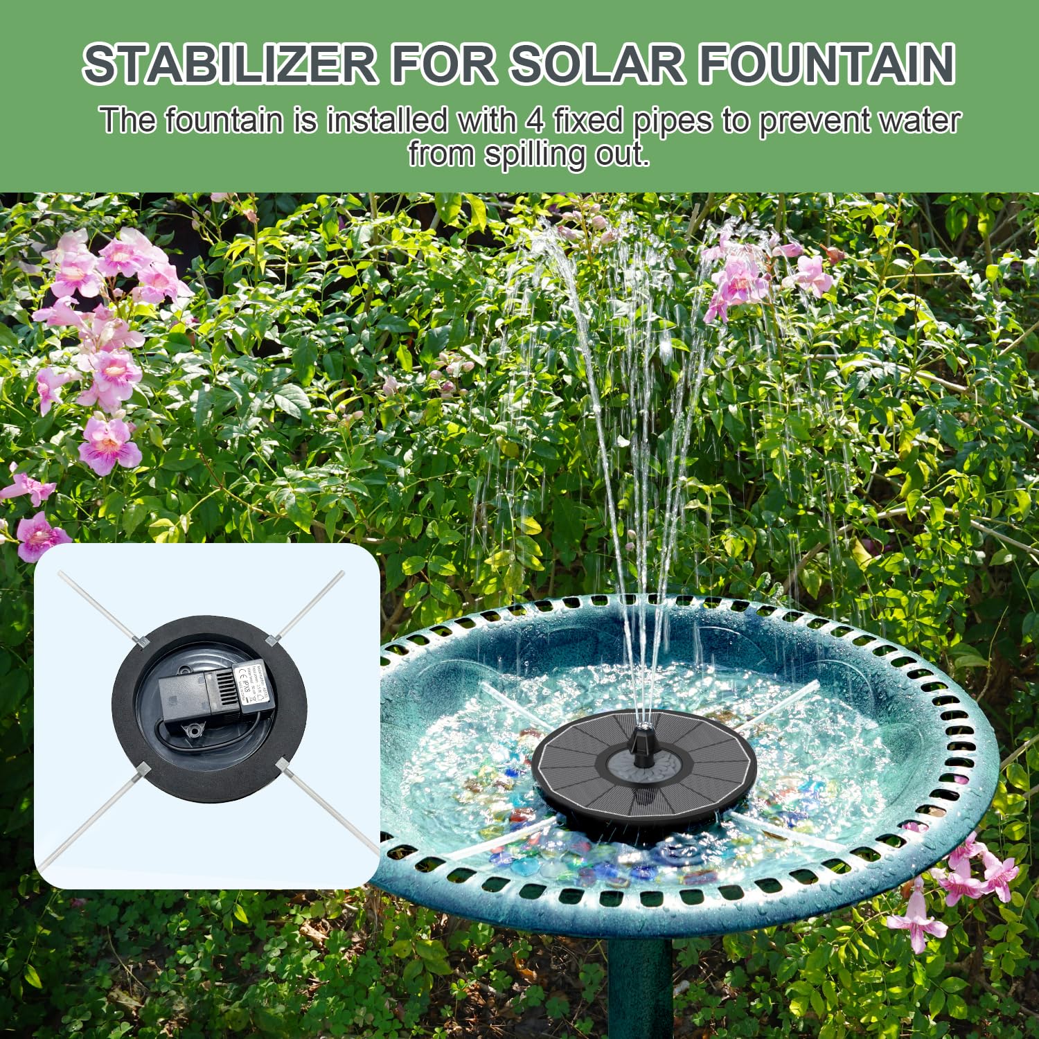 Yzert blooming flower design adds elegant decor to garden or bird bath.