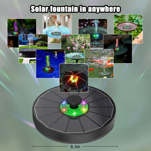 Yzert solar fountain with colorful LEDs creates a magical night display for birds.