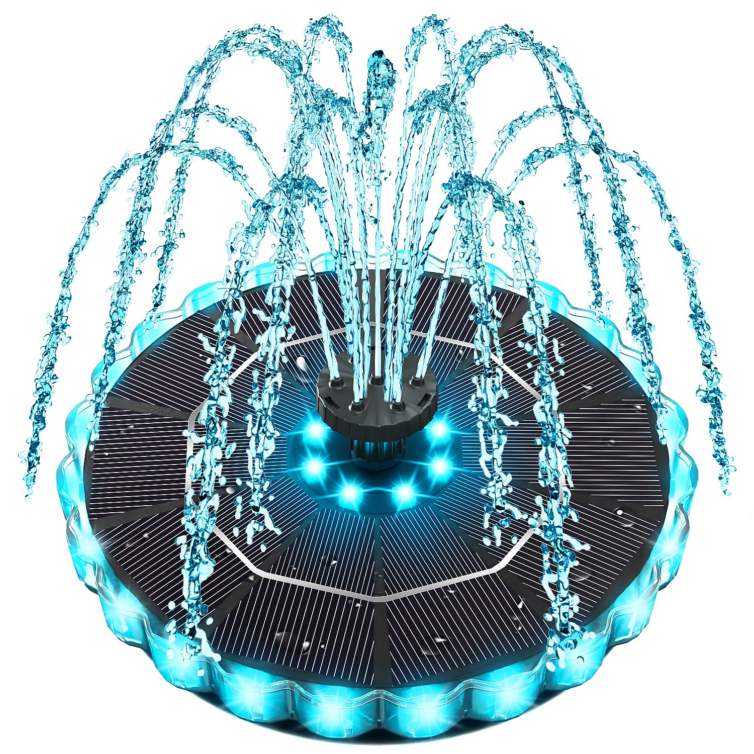 Yzert solar fountain with colorful ring lights for night ambiance in bird baths