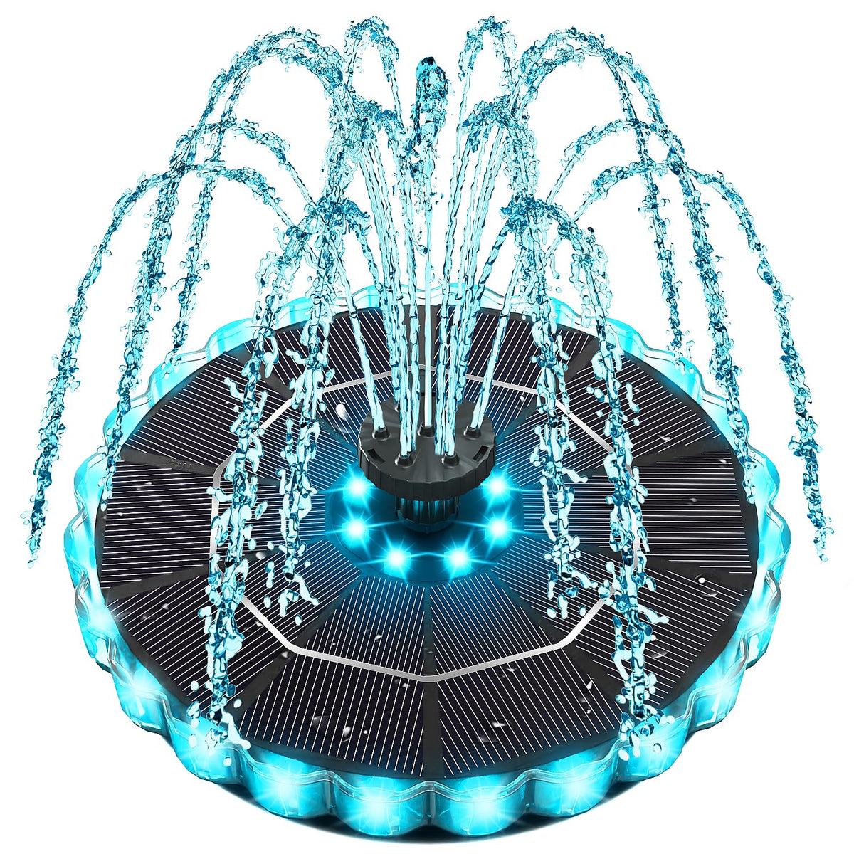 Yzert solar fountain with colorful ring lights for night ambiance in bird baths