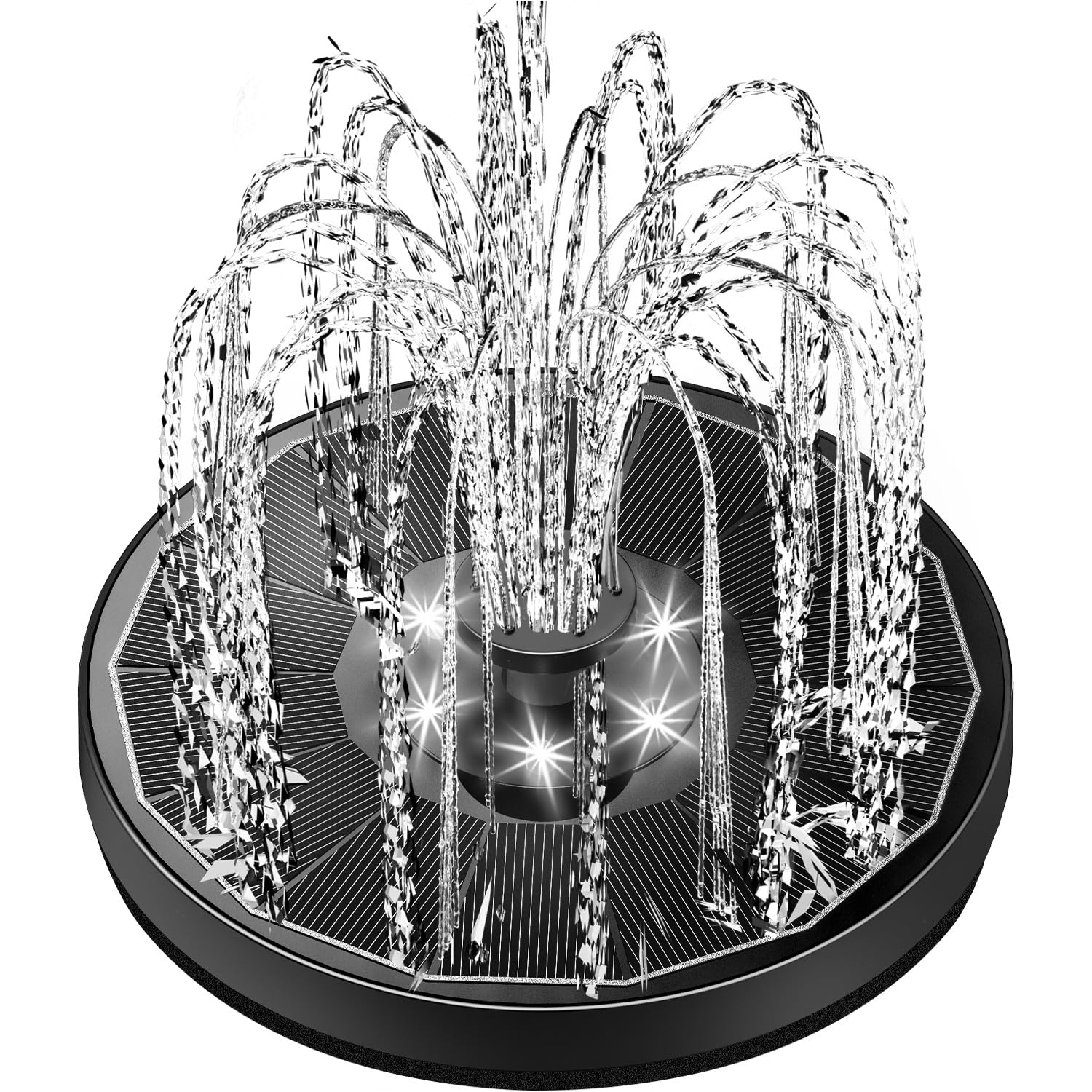 Yzert fountain with glass panel delivers efficient solar pumping and a clear spray