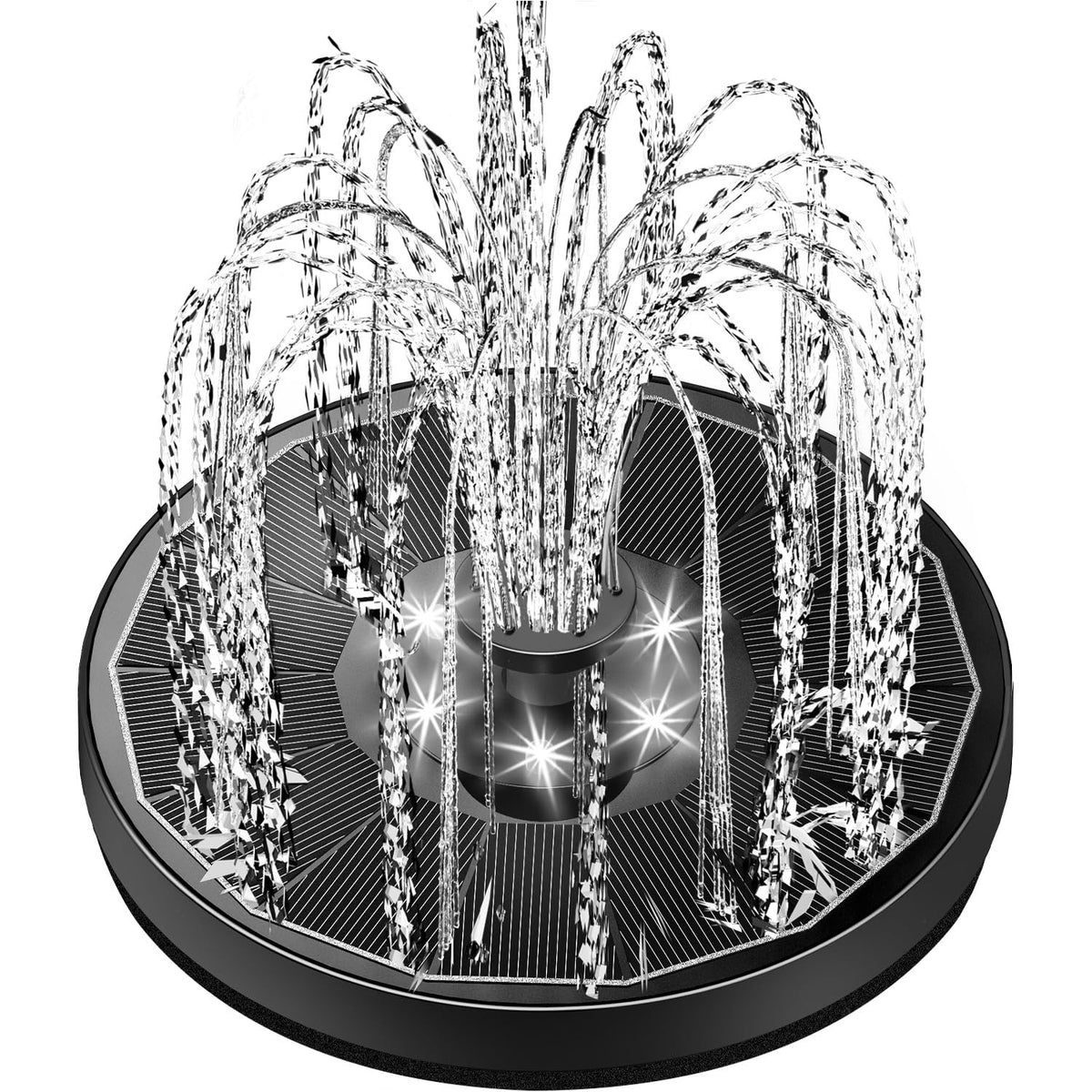 Yzert fountain with glass panel delivers efficient solar pumping and a clear spray