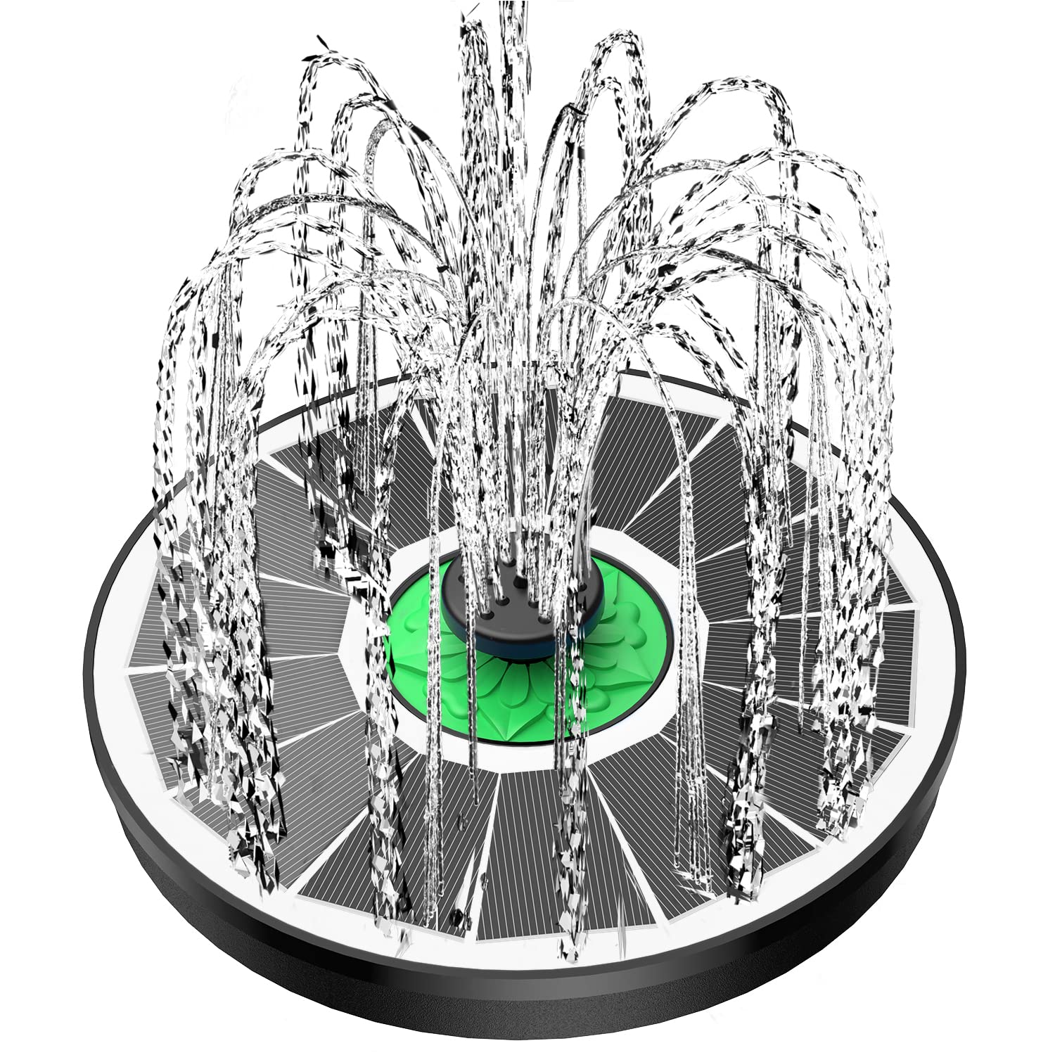 Yzert solar fountain with glass panel for efficient sun-powered operation outdoors.