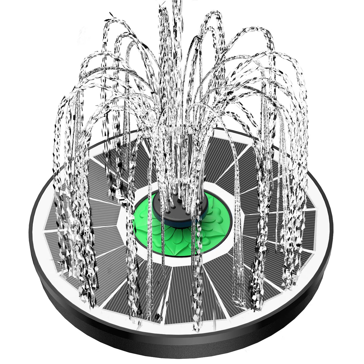 Yzert solar fountain with glass panel for efficient sun-powered operation outdoors.