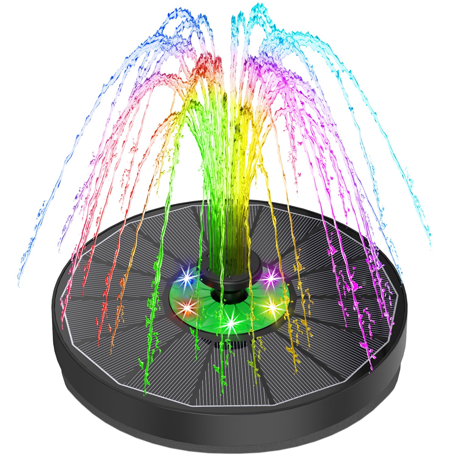 Yzert solar fountain with green flower LED lights enhances daytime garden ambiance.
