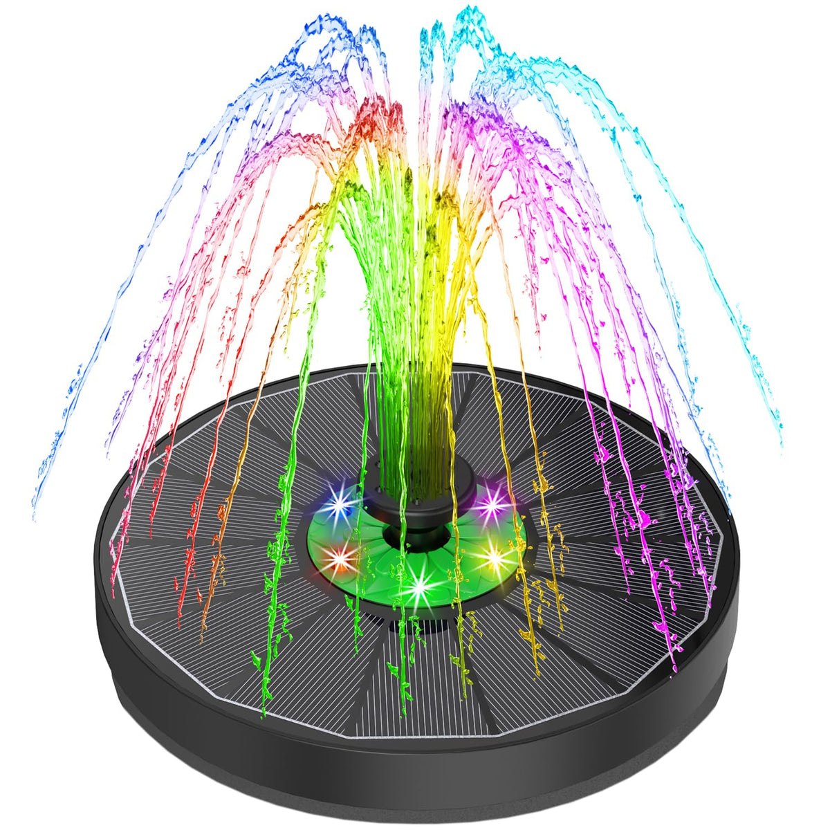 Yzert solar fountain with green flower LED lights enhances daytime garden ambiance.
