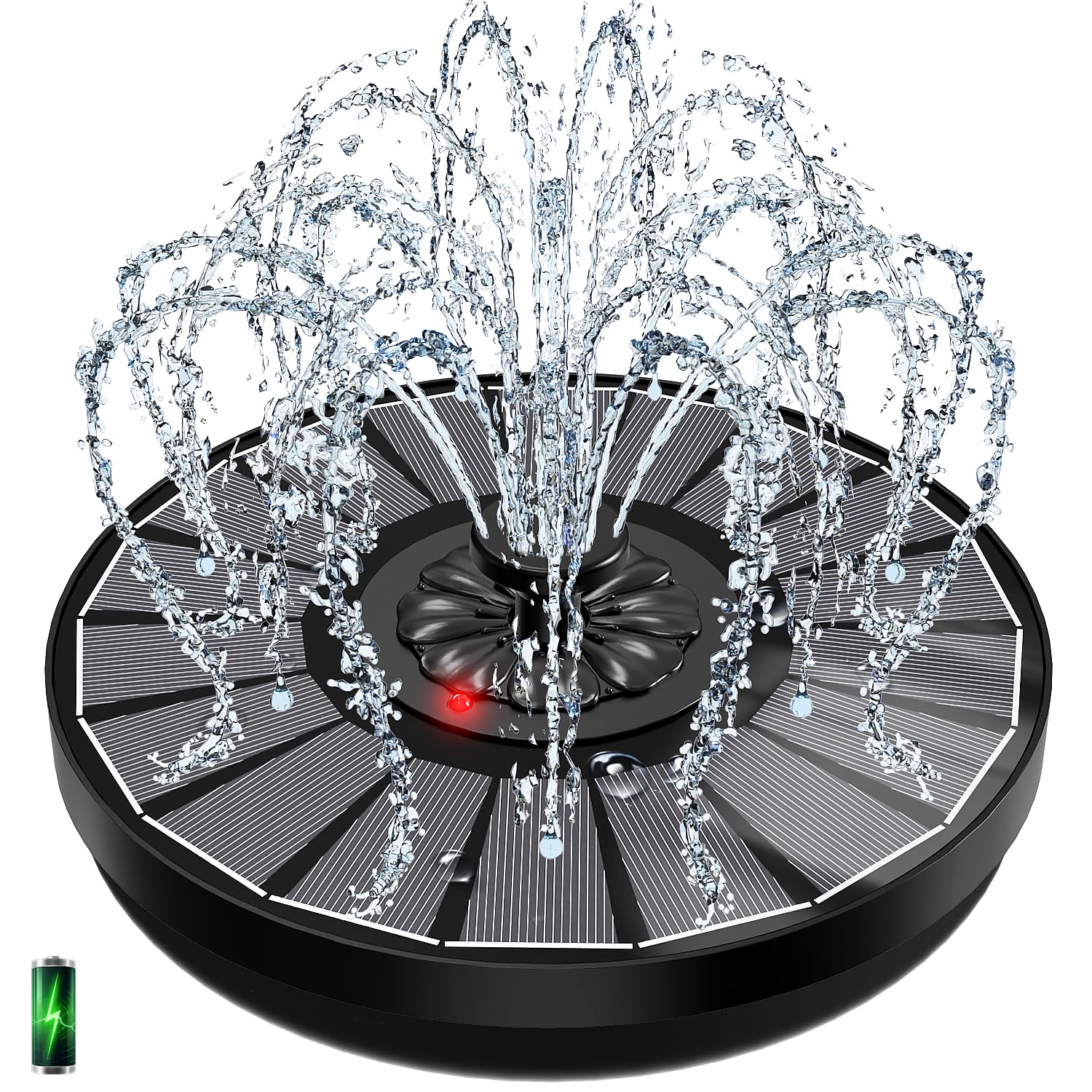 Yzert Solar Fountain indicator light shows battery status during sun exposure