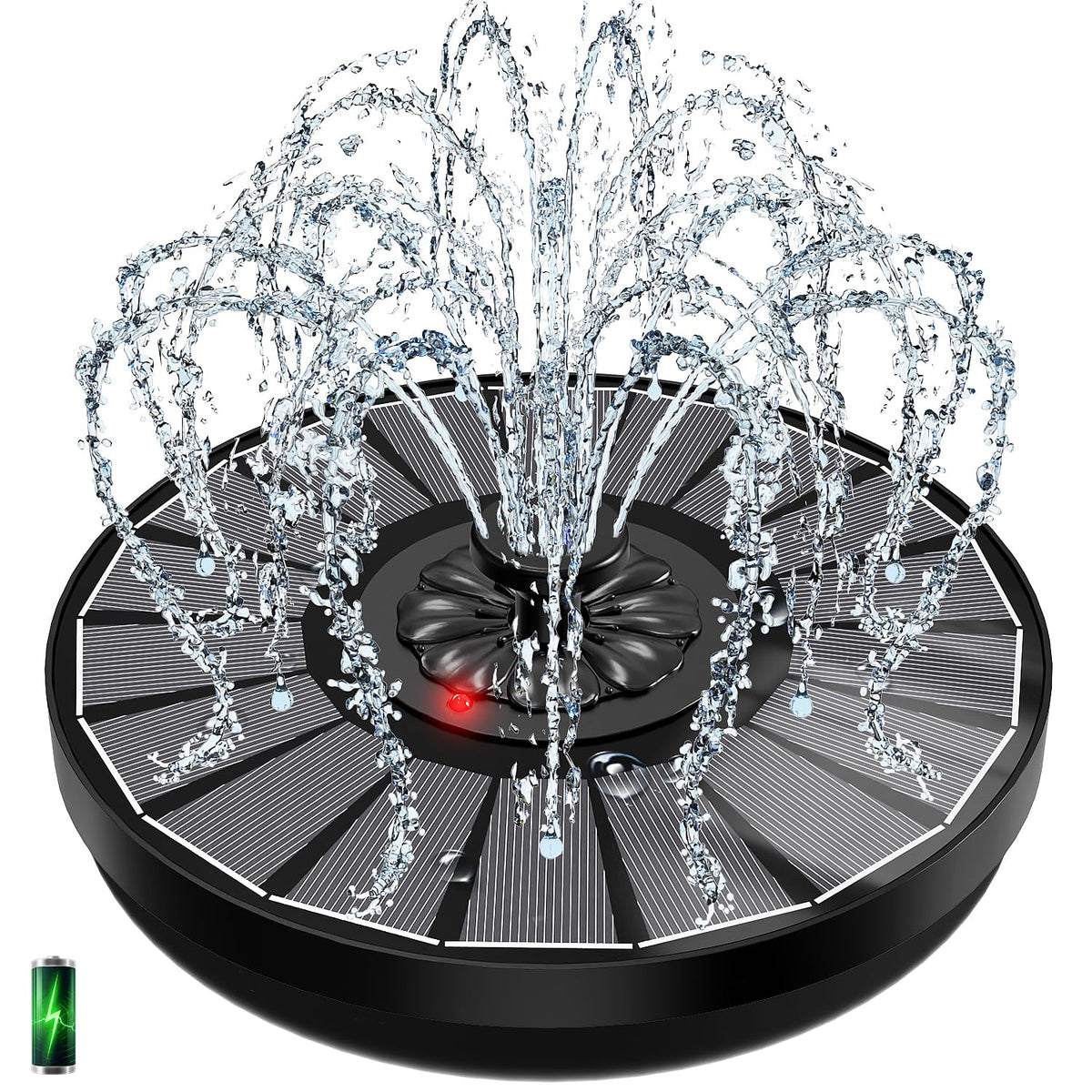 Yzert Solar Fountain indicator light shows battery status during sun exposure