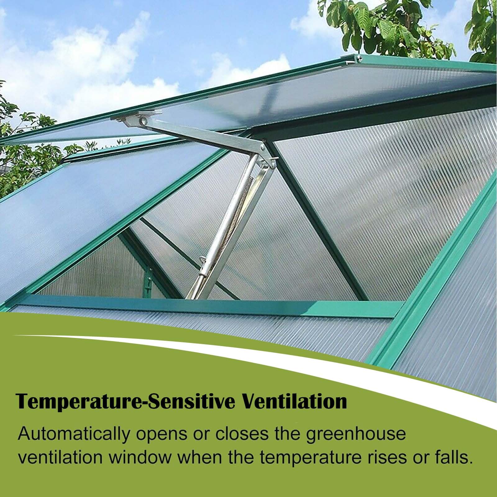 Yziixi greenhouse window opener demonstrates temperature-sensitive operation for optimal plant warmth.