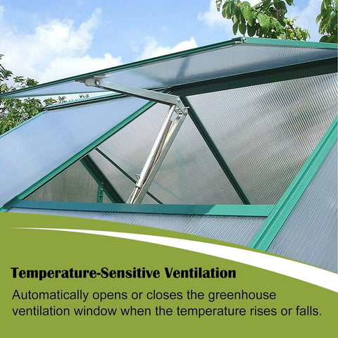Yziixi greenhouse window opener demonstrates temperature-sensitive operation for optimal plant warmth.
