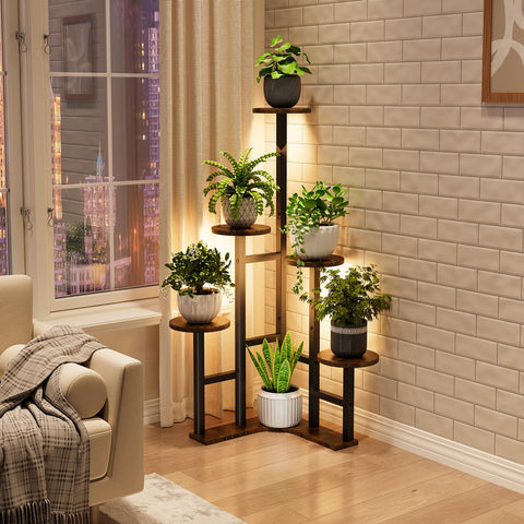 Yzosvki corner plant stand shows three-head grow lights for indoor growth