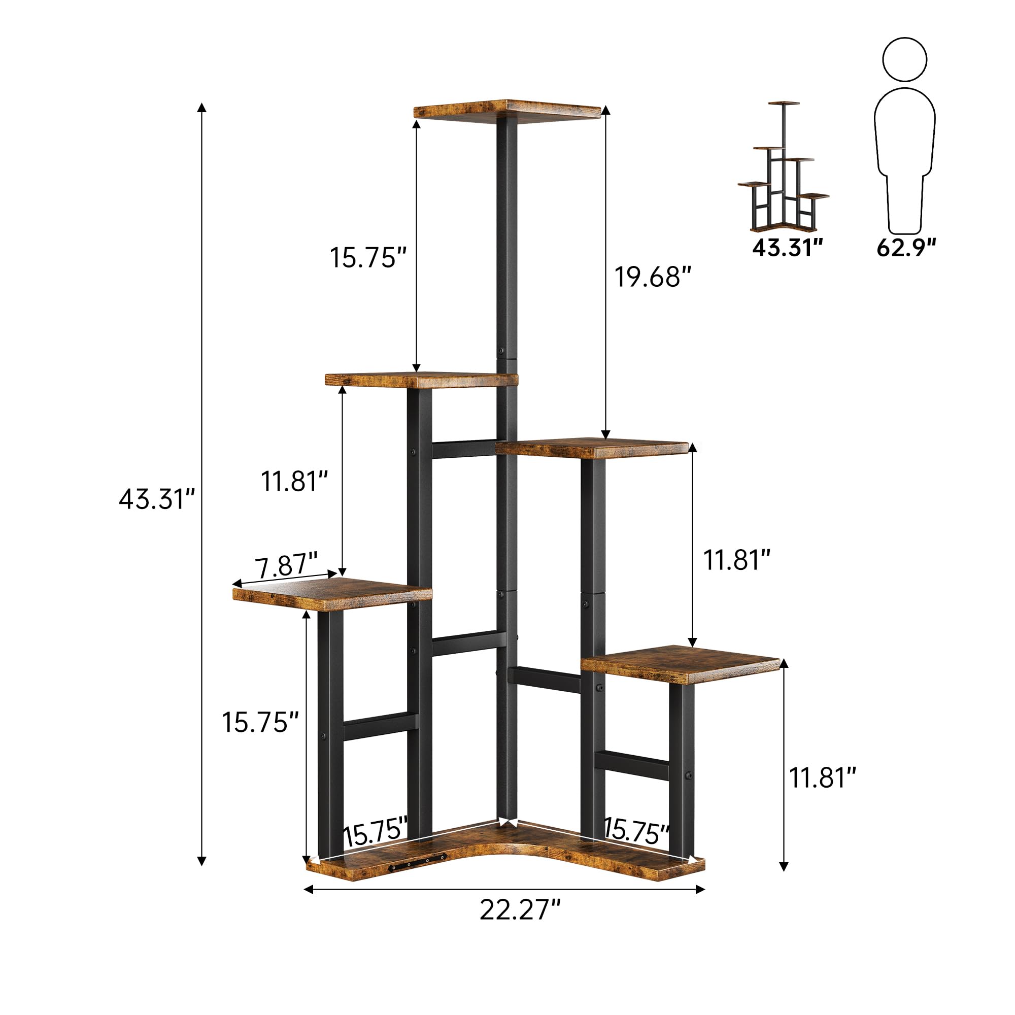 Yzosvki corner plant stand rustic brown shelves for warm decor.