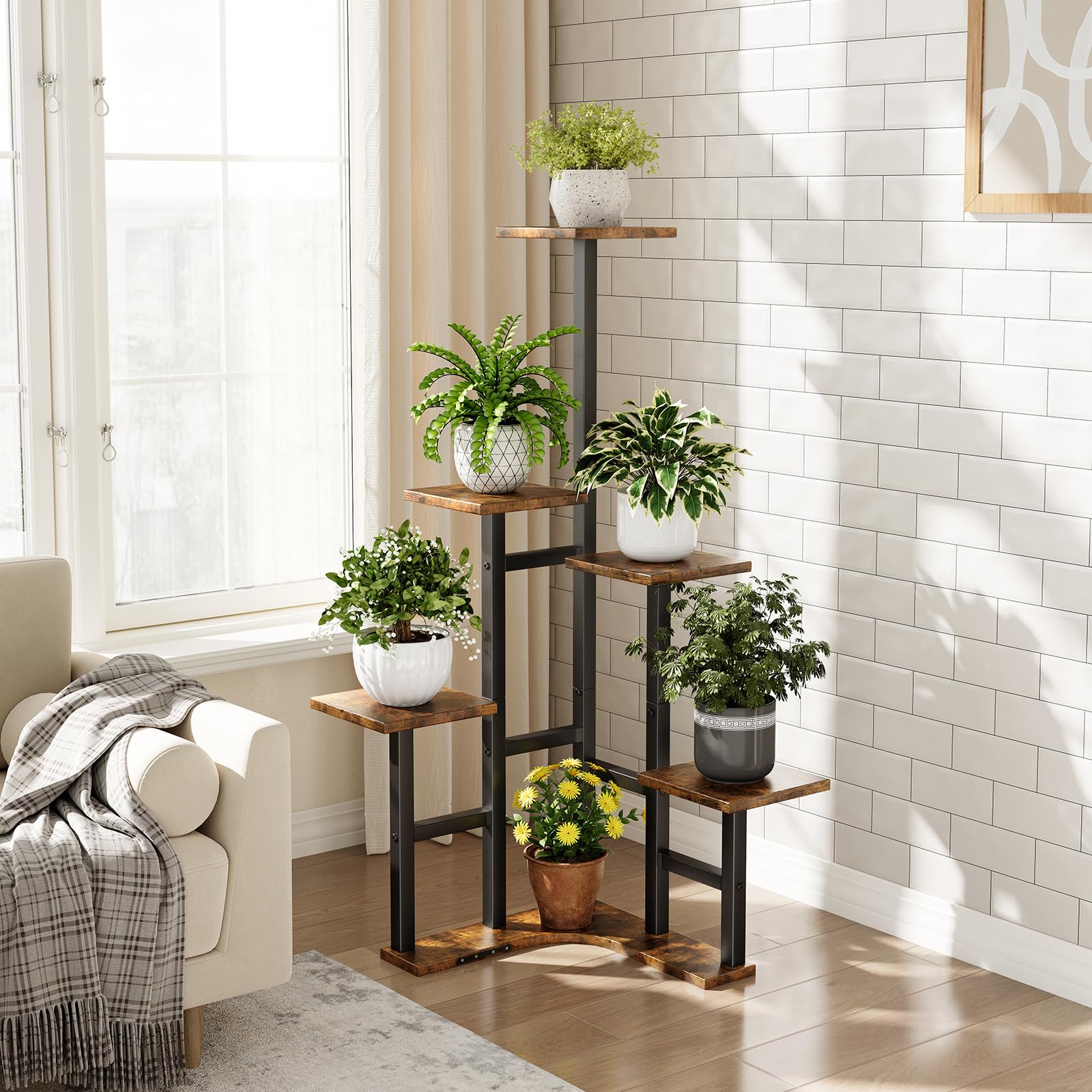 Yzosvki corner plant stand rustic brown shelves add warm style