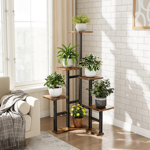 Yzosvki corner plant stand rustic brown shelves add warm style