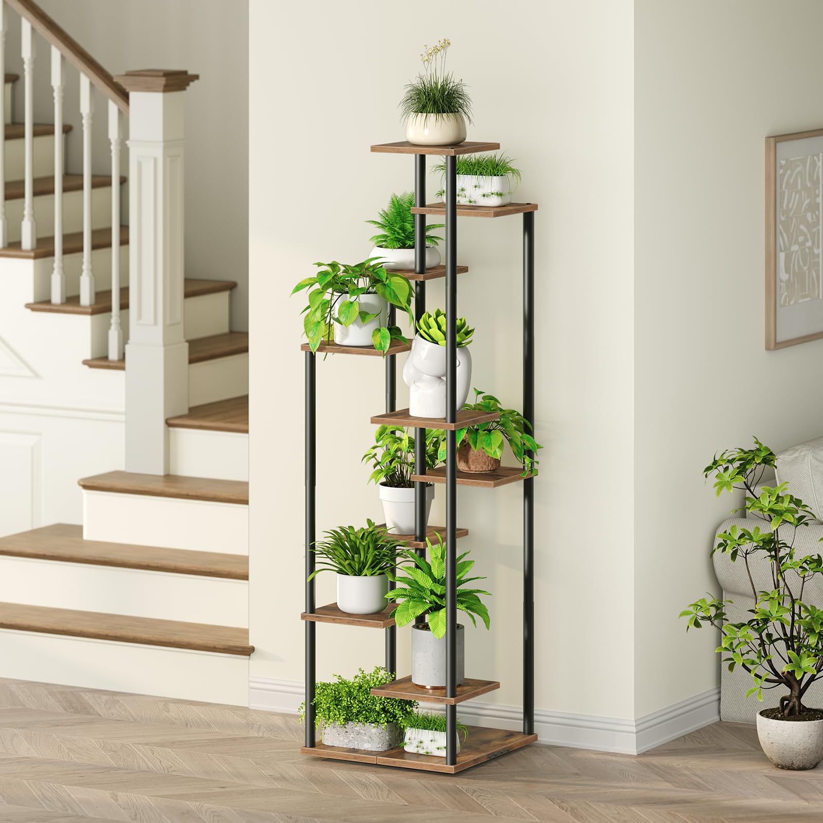 Yzosvki living-room plant stand organizes ten plants elegantly and accessibly.