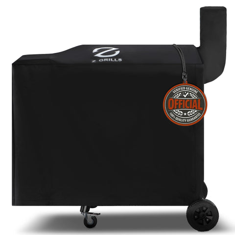 Z GRILLS 700-series pellet grill cover front view shows tailored fit and full protection.