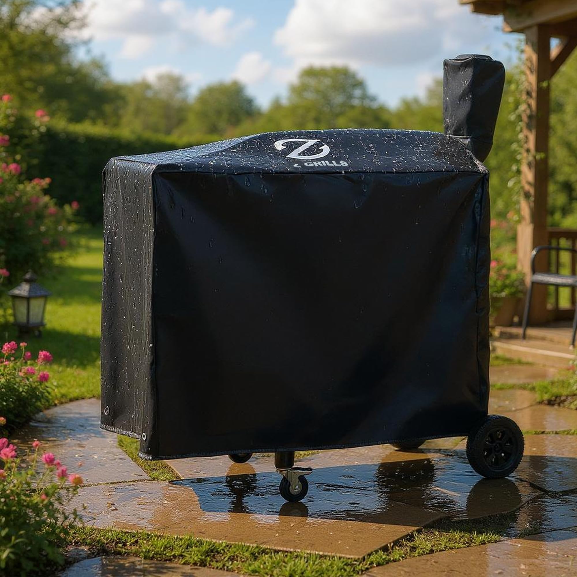 Z GRILLS storage-ready view shows cover prepared for off-season protection.