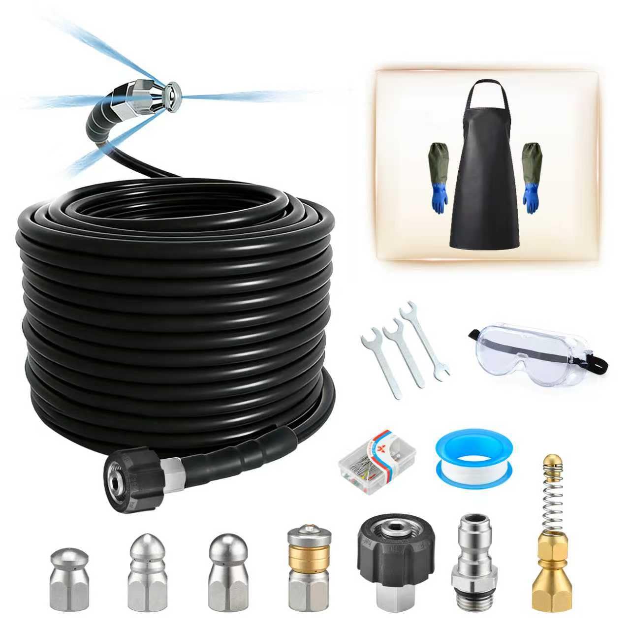 Z1UTOM0RO 100ft sewer jetter kit connectors facilitate quick pressure washer setup.