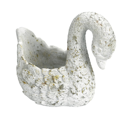 z2-belladecor swan planter outdoors on front porch adds elegant plant charm