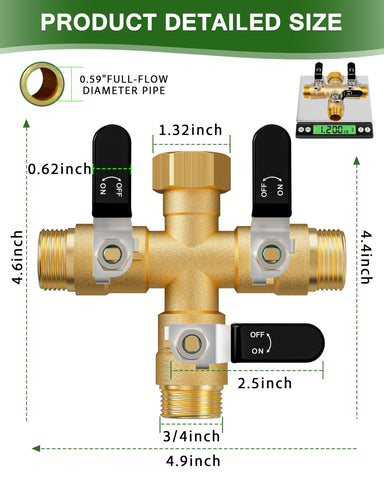 ZaakWang brass hose splitter side view showing the ergonomic handle