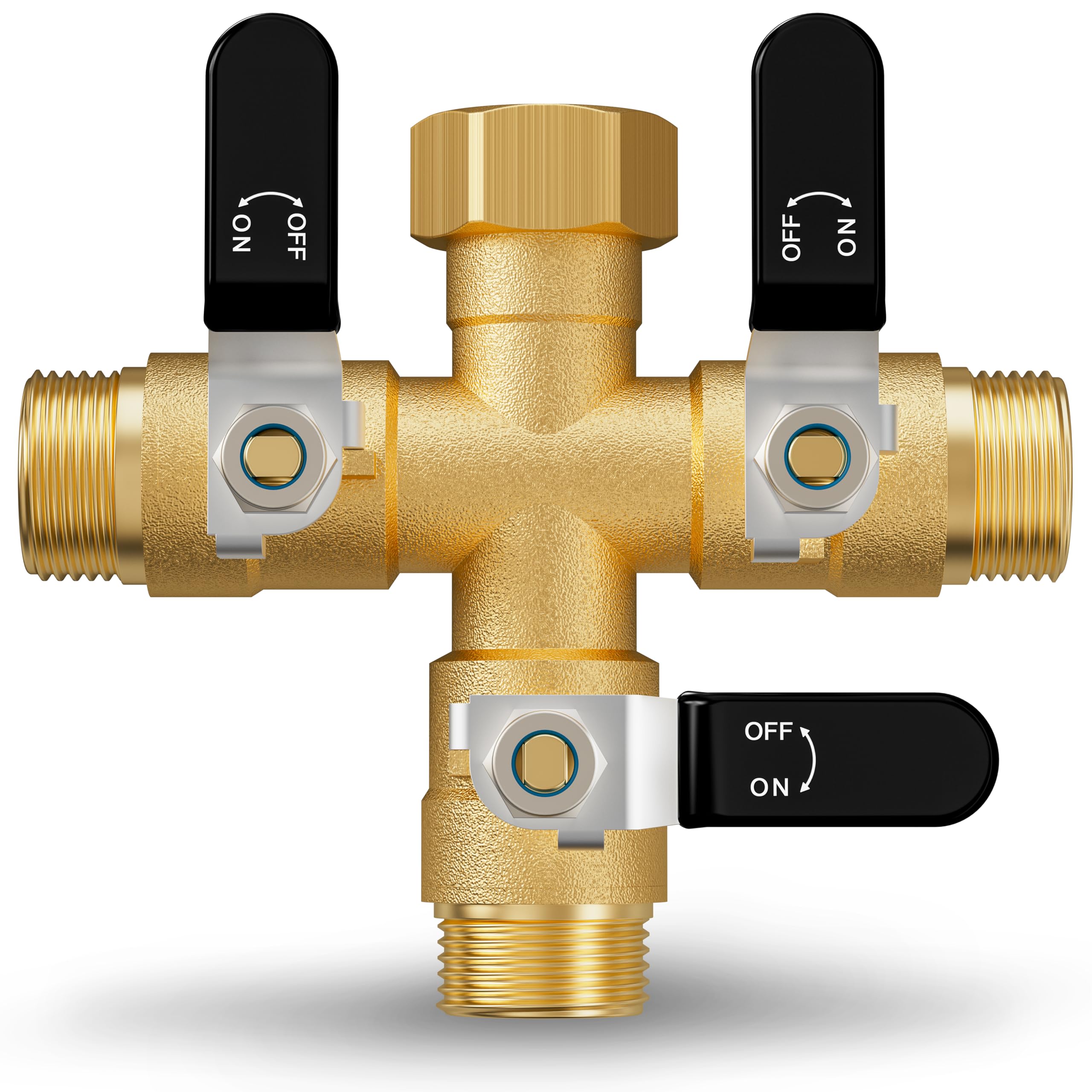 ZaakWang garden hose splitter front view with sturdy brass body for heavy outdoor use