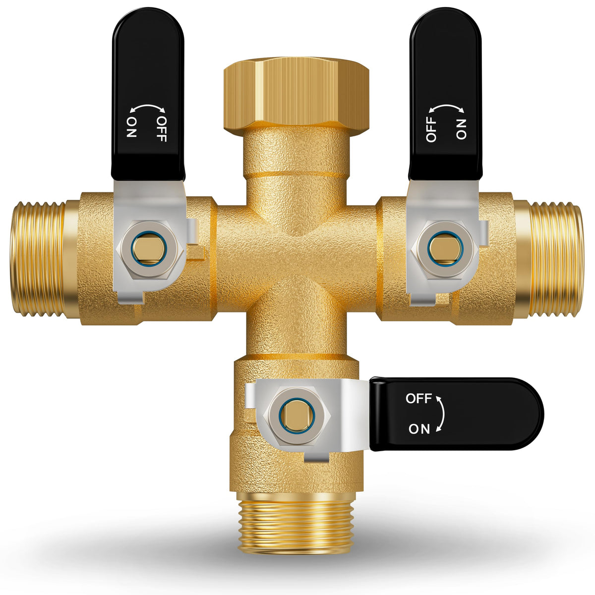 ZaakWang garden hose splitter front view with sturdy brass body for heavy outdoor use