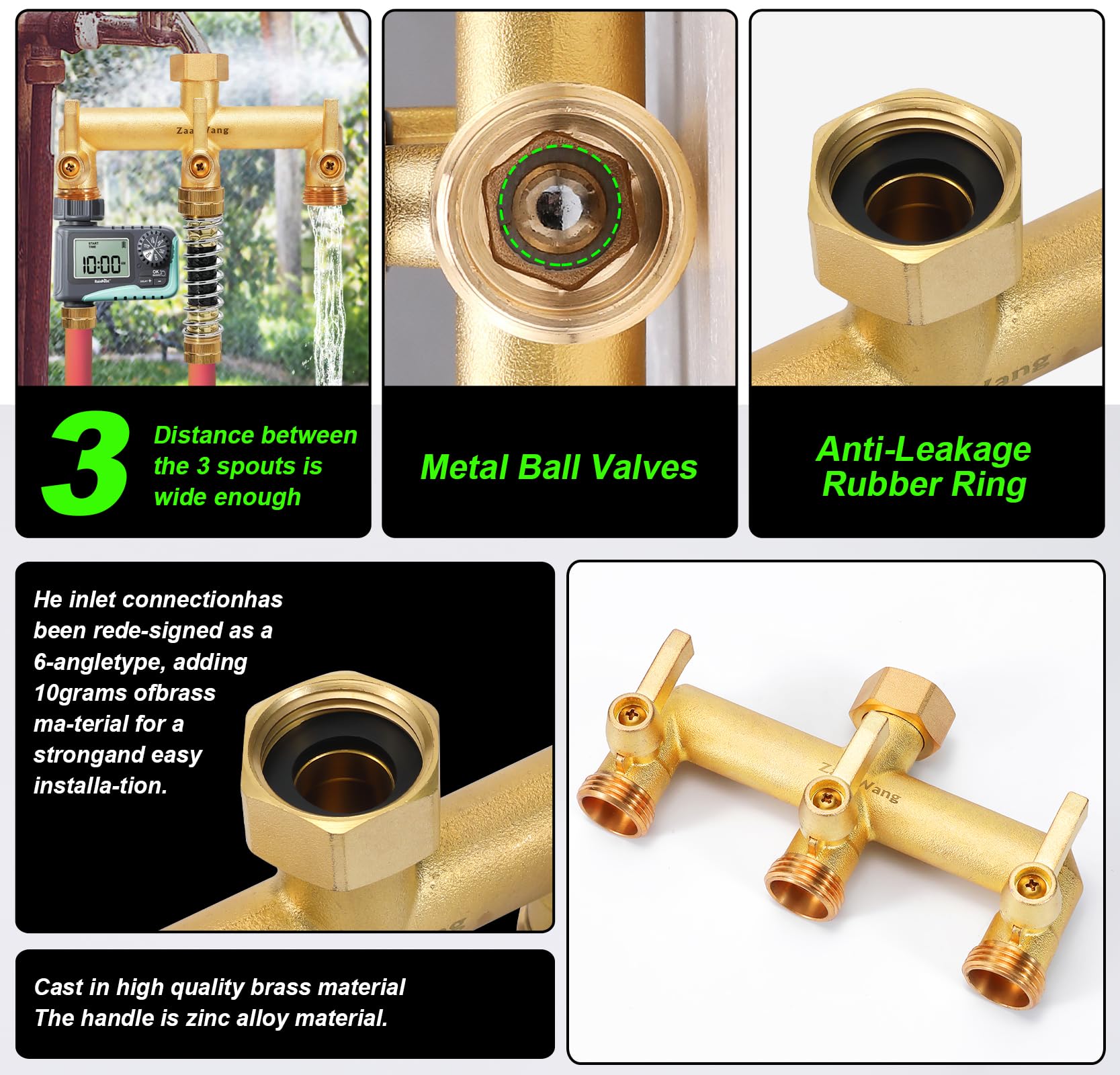 ZaakWang outdoor faucet diverter setup for gardens, cars, and patios.