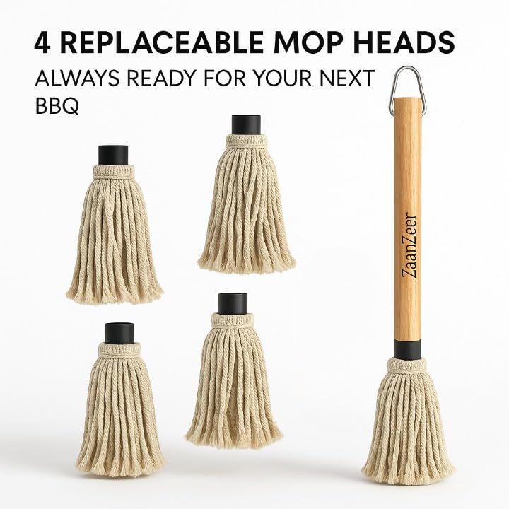 ZaanZeer mop with 4 replaceable cotton heads for versatile sauce options.