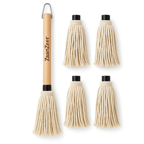ZaanZeer BBQ Mop Brush shows 18-inch handle for safe, long reach across a grill.