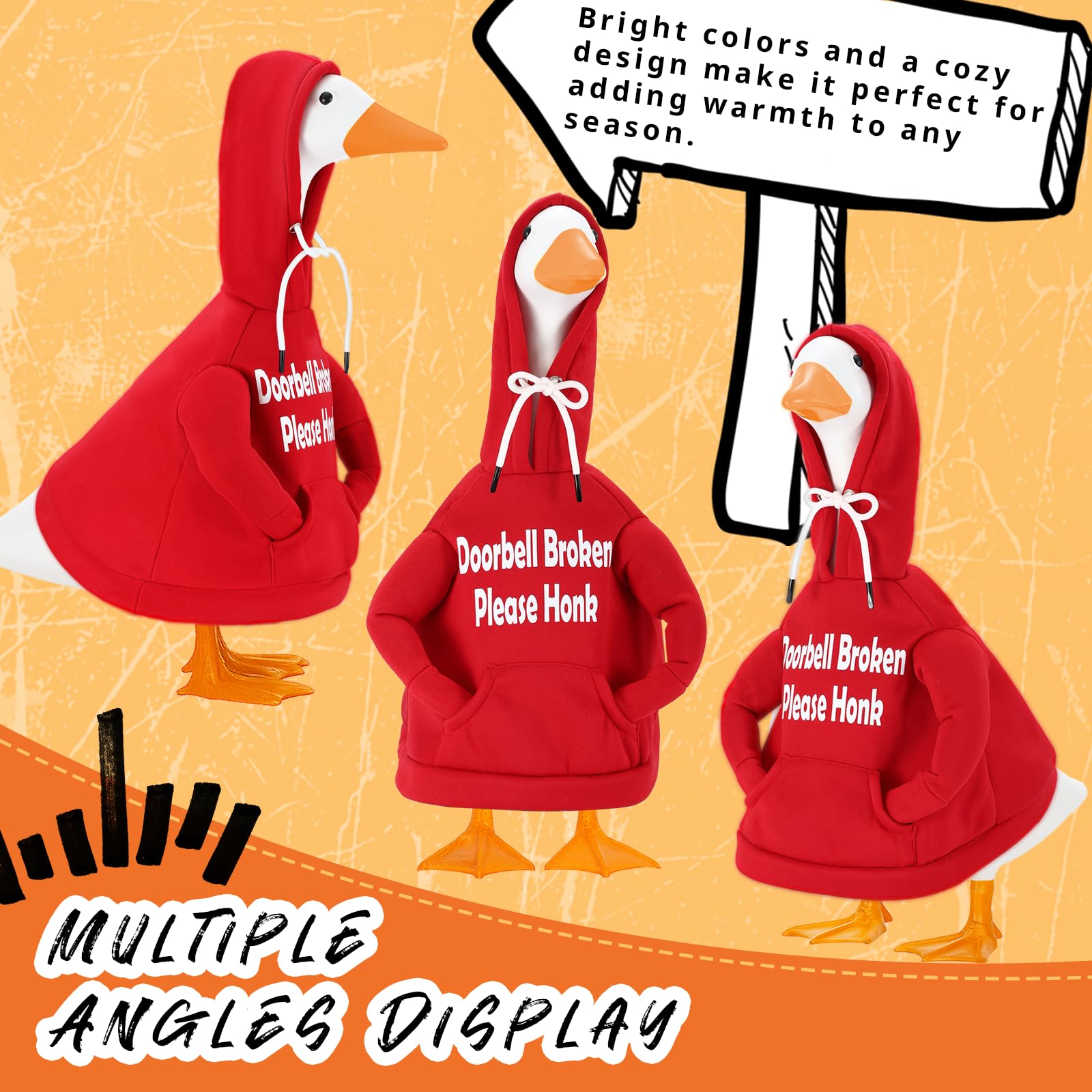 Zadoreck goose clothes with soft fabric and hood highlight seasonal porch decor.